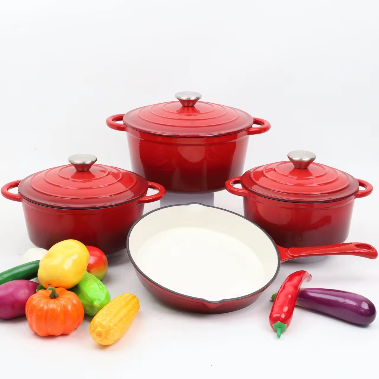 4-Piece Enamel Cast Iron Cookware Set with Cooking Gloves