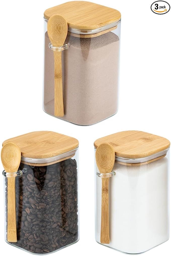 Glass Storage Jars with Bamboo Lids Set with Rack — Set of 9 — view 2