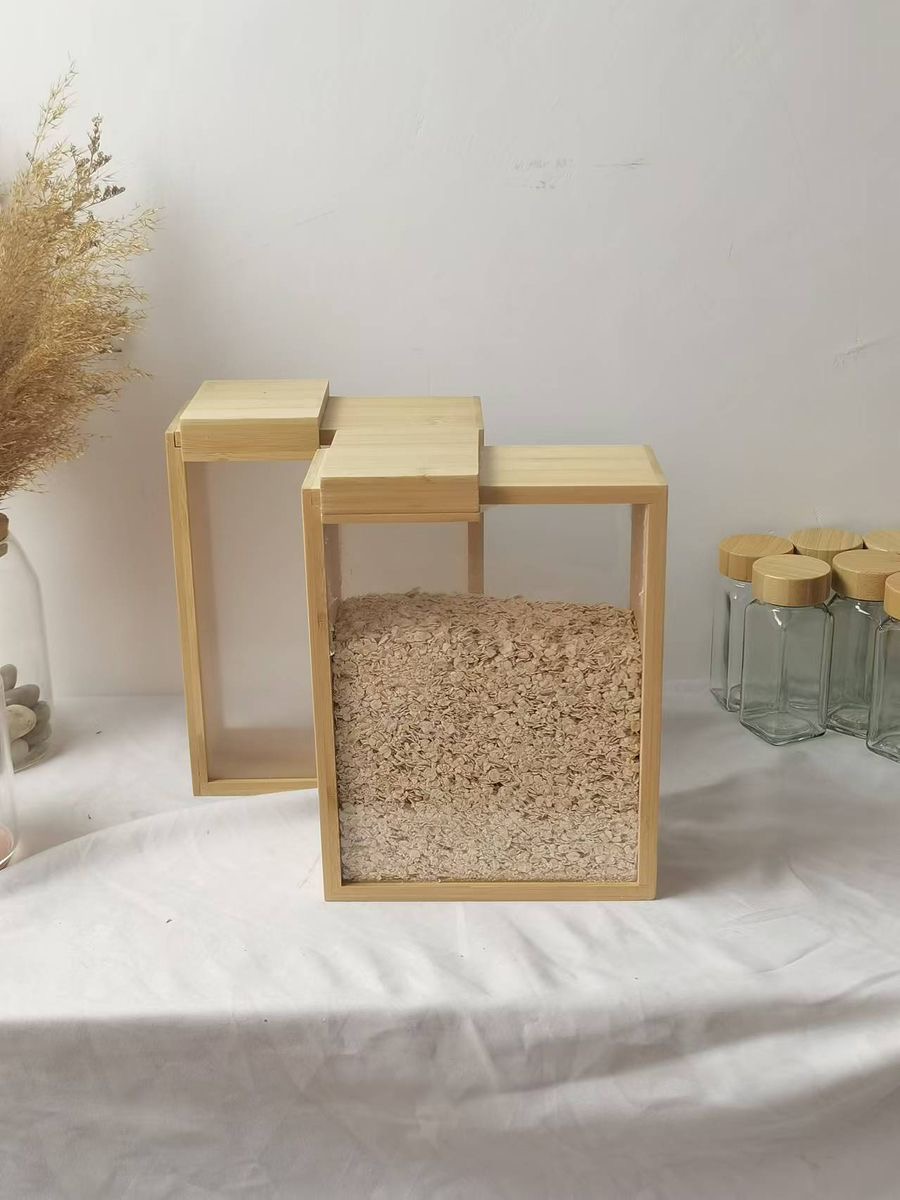 1pc Bamboo Square Storage Container with sliding Lid & unprinted label — view 5