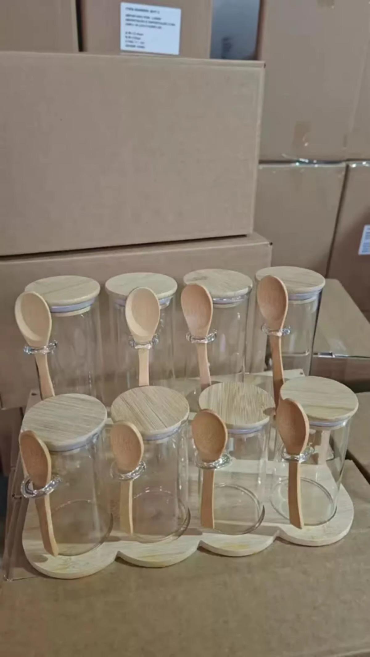 2-Step Bamboo 8-Pieces Glass Storage Rack with Lid & Spoons — view 4