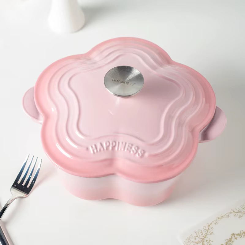 Cast Iron Pink Heart Shape Single Cooking Pot — view 4