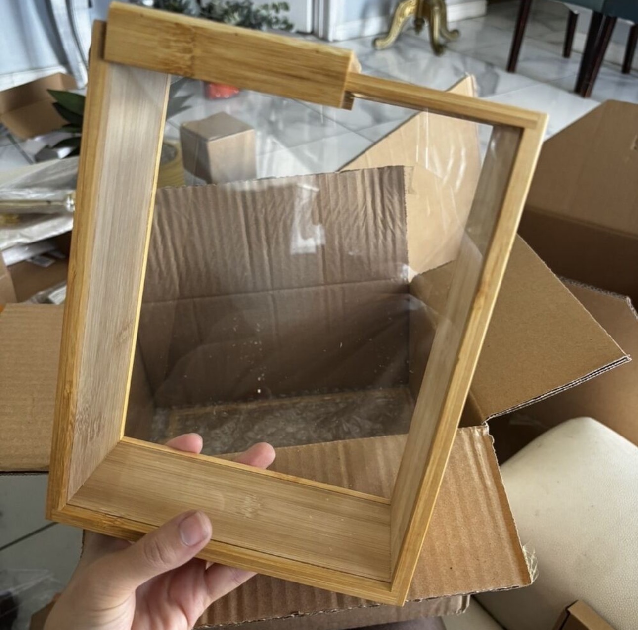 1pc Bamboo Square Storage Container with sliding Lid & unprinted label — view 3